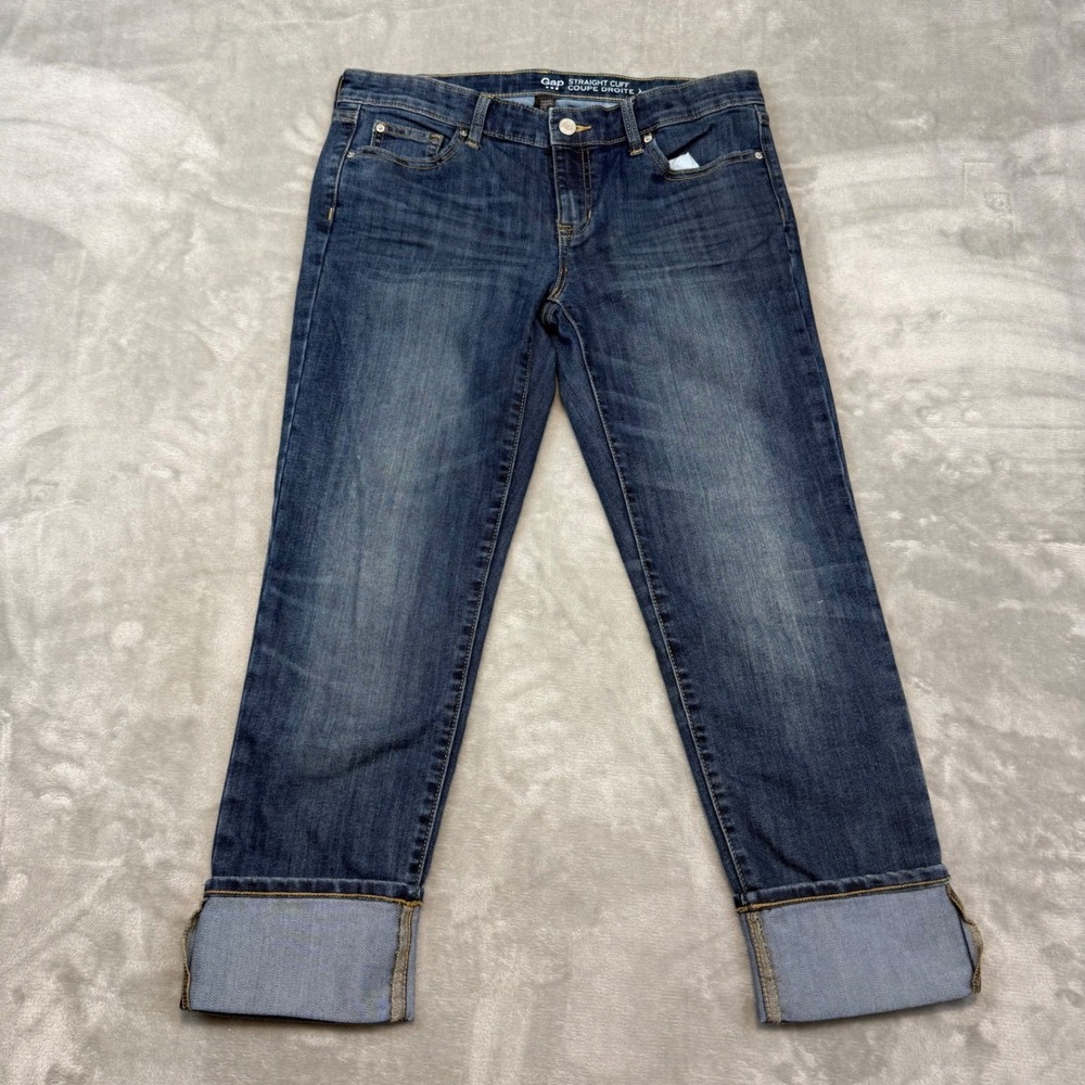 Gap Straight Cuff Jeans Womens 4/27R Dark Wash Blue Mid Rise Denim Cropped